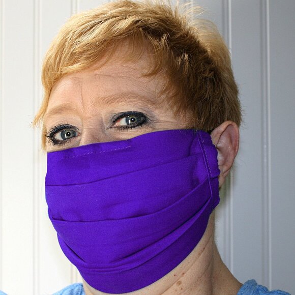 Hand Crafted Accessories - HAND CRAFTED Face Mask Purple Cotton Adult Cloth Fabric Solid - Pocket Style